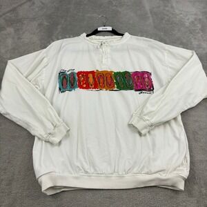 Crazy Shirt Hawaii Sweatshirt Womens L White Flip Flops Colorful Retro Pockets